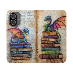 Rainbow Dragon Faux Leather Wallet Phone Case: Fantasy Book Lover Folio