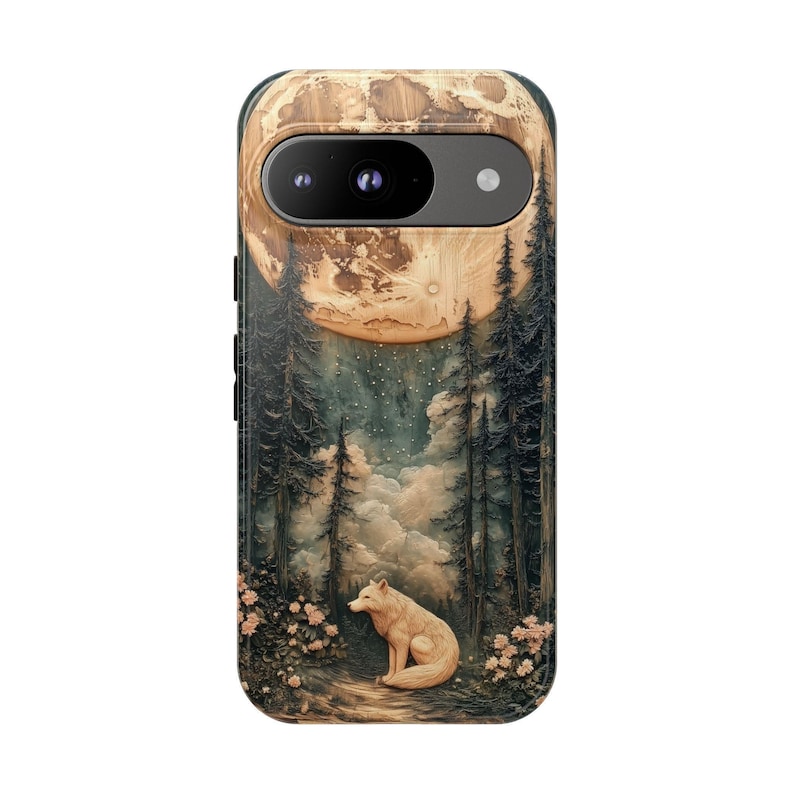 Wolf Phone Case, Mystical Full Moon Landscape image 6