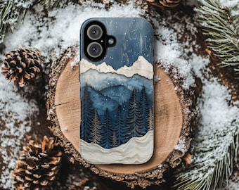 Winter Pine Tree Phone Case: Snowy Mountain Wood Grain Design