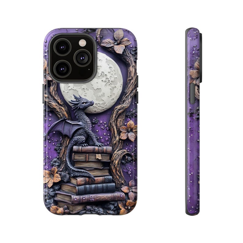 Purple Dragon Bookish Phone Case, Fantasy Book Lover Lover Gift, iPhone 14 15 16e Plus Pro Max, S23 S24 FE S25 Plus Ultra, Pixel 8 9 Pro XL image 4