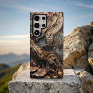 Faux Resin and Wood Owl Phone Case, S24 Plus Ultra, iPhone, Google Pixel