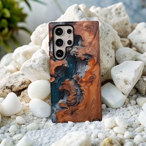 Faux Wood Resin Phone Case: Blue Epoxy Live Edge Effect