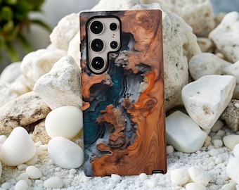 Faux Wood Resin Phone Case: Blue Epoxy Live Edge Effect