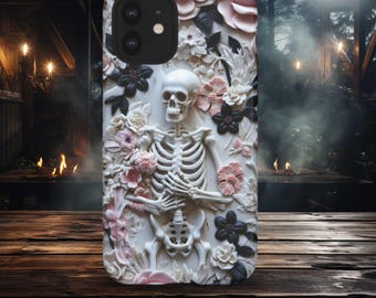Whimsigoth Floral Skeleton Phone Case: 3D Effect