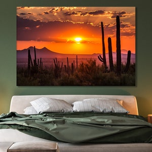 Arizona desert canvas wall art Arizona sunset Cactus canvas print Cactus print Arizona cactus decor Large canvas art ready to hang