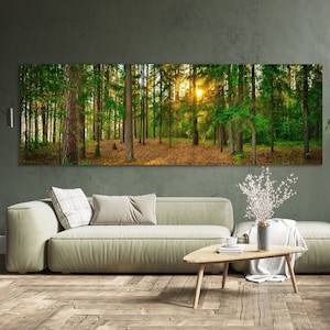 Forest Sunset Photography Art PANORAMIC WALL ART for Accent Wall Nature Greenery Botanical Landscape Scenery Birthday Gift