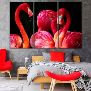 Pink Flamingo for Wall Decor, Flamingo Art Print on Canvas, Pink, black, Tropical Bird Picture for Wall, Flamingo Artwork ready to hang
