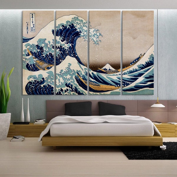 The Great Wave Off Kanagawa by Katsushika Hokusai Reproduction on Canvas, Japanese wall decor, Giclee home decor wall decor