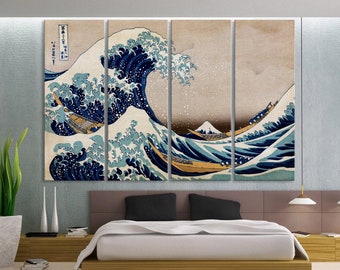 La grande vague au large de Kanagawa par Katsushika Hokusai Reproduction sur toile, décoration murale japonaise, décoration murale jet d'encre