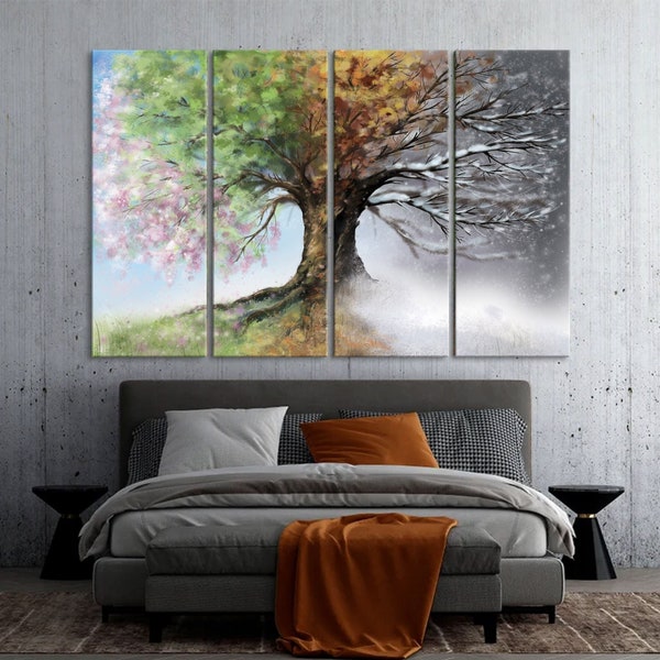 Tree Four Seasons Canvas Prints 4 Seasons Abstract Colorful Wall Art Four Seasons Wall Decor Extra Large Wall Art