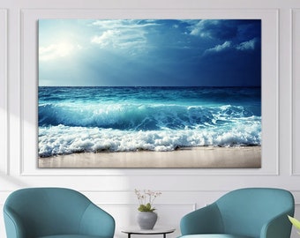 Ocean Beach canvas prints Sea landscape Nautical photo Coastal canvas print Sea wave canvas Extra large wall art  Ready to hang