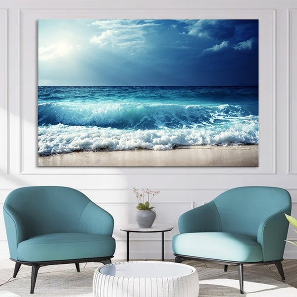 Ocean Beach canvas prints Sea landscape Nautical photo Coastal canvas print Sea wave canvas Extra large wall art  Ready to hang