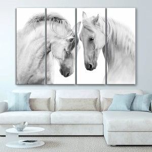 Black and White Horses Canvas Art  Horses Canvas Sale for Home Horses Canvas Print for Office Horse Wall Art Modern Horses Decor for Wall