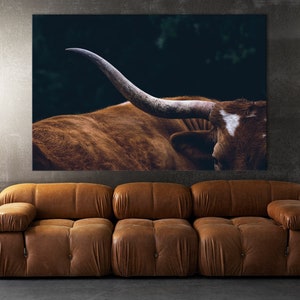 Texas Longhorn Cow Canvas Wall Art, Framed Cow Print Home Decor Wall Art, Farmhouse Decor, Animal Print For Office, Wild West