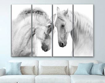 Black and White Horses Canvas Art  Horses Canvas Sale for Home Horses Canvas Print for Office Horse Wall Art Modern Horses Decor for Wall