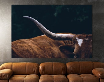 Texas Longhorn Cow Canvas Wall Art, Framed Cow Print Home Decor Wall Art, Farmhouse Decor, Animal Print For Office, Wild West