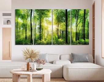 Forest wall art canvas Forest Tree art prints Forest sun  painting Nature wall art Living  ready to hang