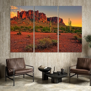 American desert sunset canvas wall art Arizona sunset Cactus canvas print Cactus print Sonoran Desert decor Large canvas art ready to hang