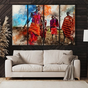 African art Print of masai Watercolor wall art Ethnic wall decor canvas ready to hang