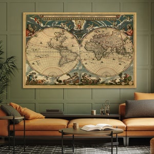 Old World Map Canvas, Vintage World Map Canvas Art, Old World Map Canvas, Vintage Map Canvas Art ready to hang