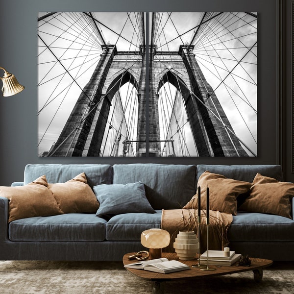 Brooklyn Bridge Canvas Print NYC Wall Art New York City Epic Skyline. Black and White Print ready to hang and NO additional framing required