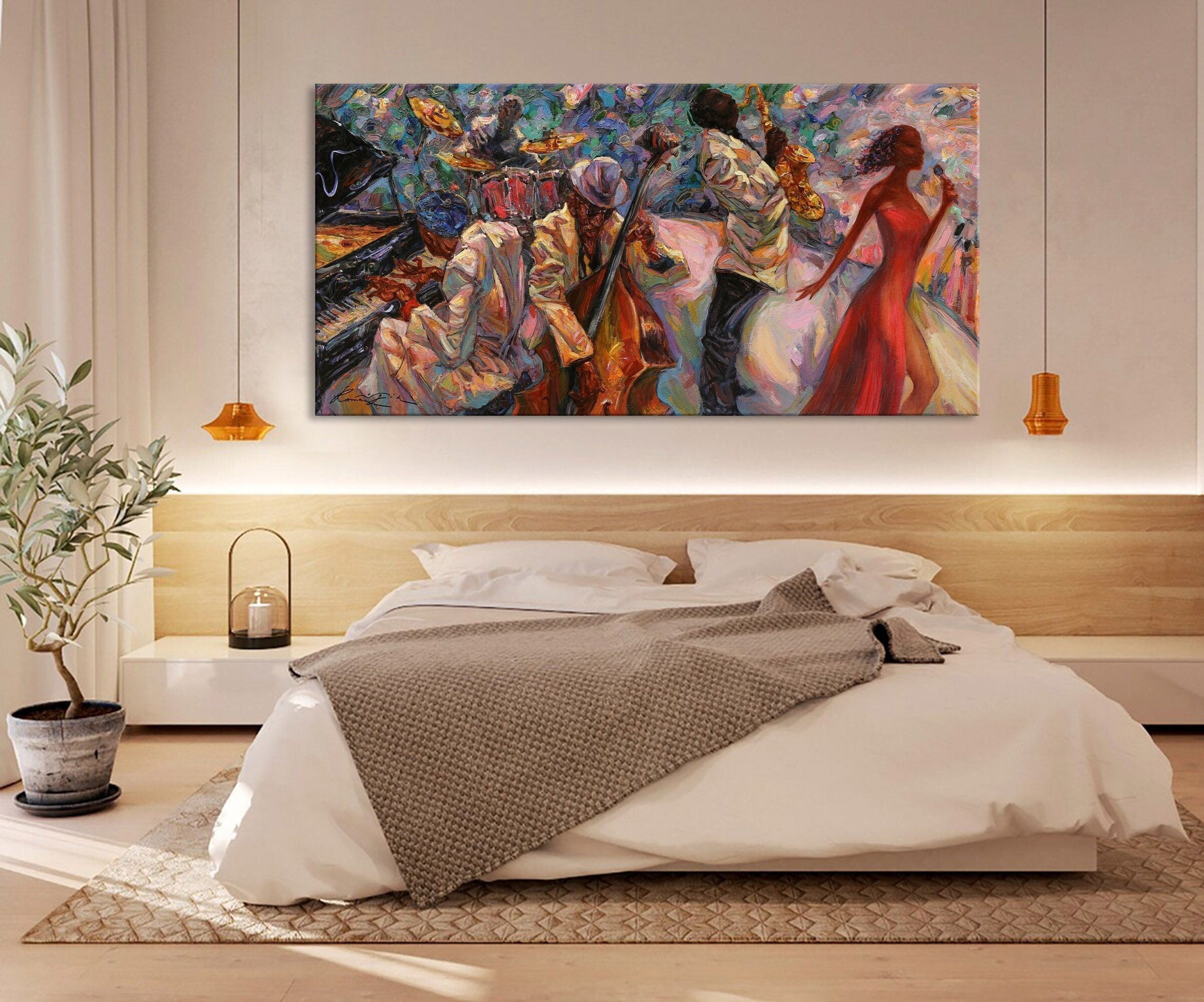 Abstract Jazz Music Wall Art, African American Art, Large Canvas Wall Art, Modern Art, Dine Room Decor, Musician saxophone ready to hang