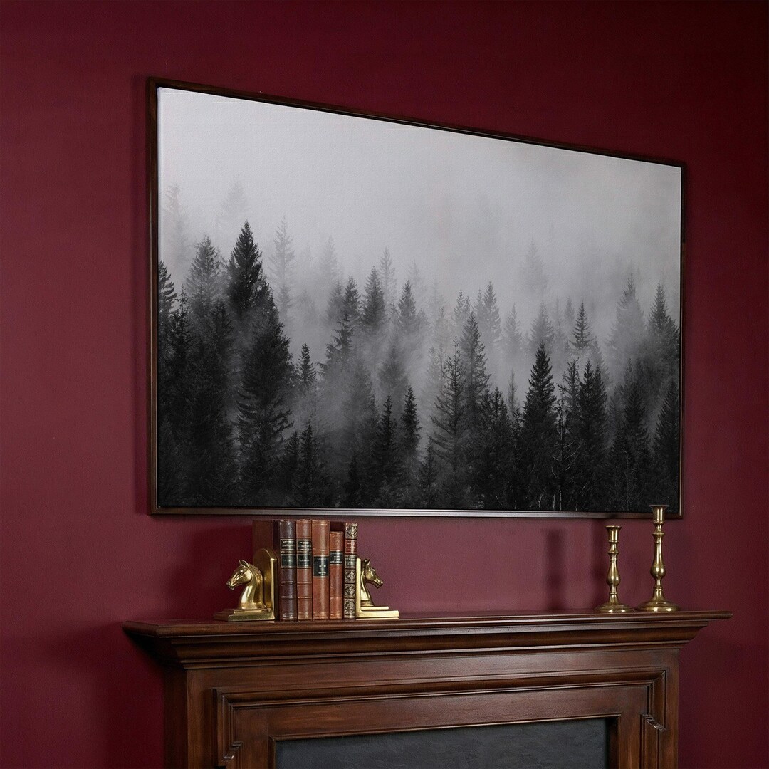 Misty Forest Canvas Wall Art, Black and White Nature Print, Ready to ...
