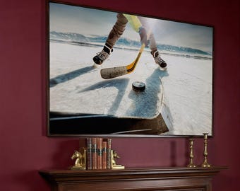 Eishockey Leinwanddruck, Winteraktion Wandkunst, fertig zum Aufhängen