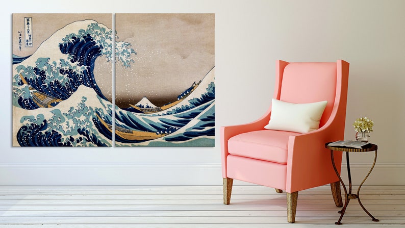 Great Wave off Kanagawa Japanese wall art Large canvas art Wave print Japanese wall decor Katsushika Hokusai Multi panel canvas