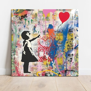 Banksy Balloon Girl Collage par Mr Brainwash Impression sur toile Impression d'art moderne Décoration murale Graffiti urbain Art sur toile