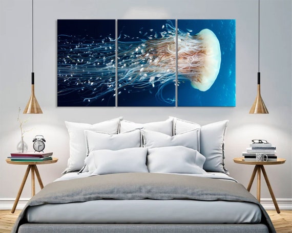 Jellyfish canvas Sea life wall art  Aquarium Ocean printable Underwater decor  Sea room decor Ready to hang