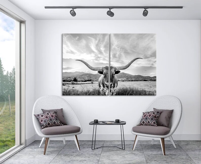 Longhorn Cow Canvas Texas Longhorn Art Longhorn Canvas Print Etsy