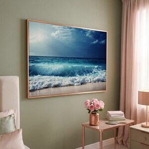 Ocean Wave Canvas Print: Nautical Sea Landscape Wall Art (Ready to Hang) Rose Gold Frame