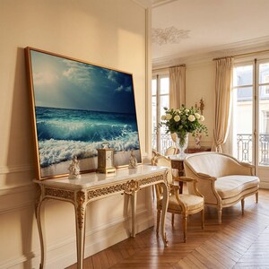 Ocean Wave Canvas Print: Nautical Sea Landscape Wall Art (Ready to Hang) Antique Gold Frame