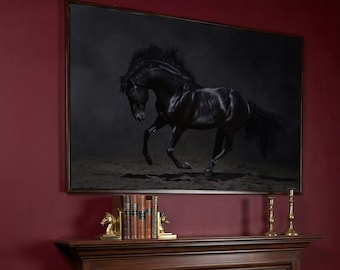 Black Horse Canvas Print, Farmhouse Wall Art, Black White Ready to Hang