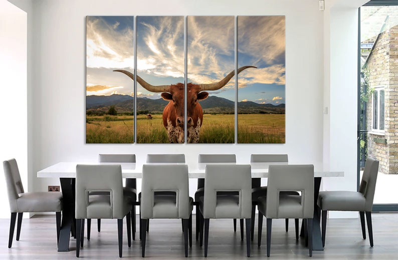 Longhorn Cow Canvas Texas Longhorn Art Longhorn Canvas Print Etsy