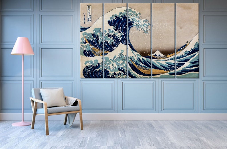 Great Wave off Kanagawa Japanese wall art Large canvas art Wave print Japanese wall decor Katsushika Hokusai Multi panel canvas