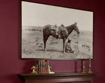 Texas Cowboy Horse Canvas Wall Art – Rustic Farmhouse Western Decor