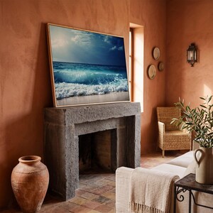 Ocean Wave Canvas Print: Nautical Sea Landscape Wall Art (Ready to Hang) White Oak Frame