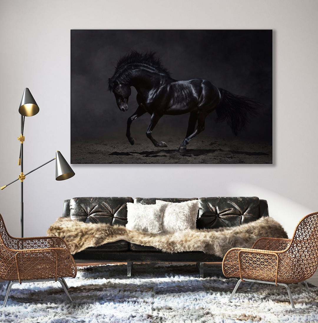 Black Horse Print on Canvas Horse Canvas Print Art Farmhouse Etsy