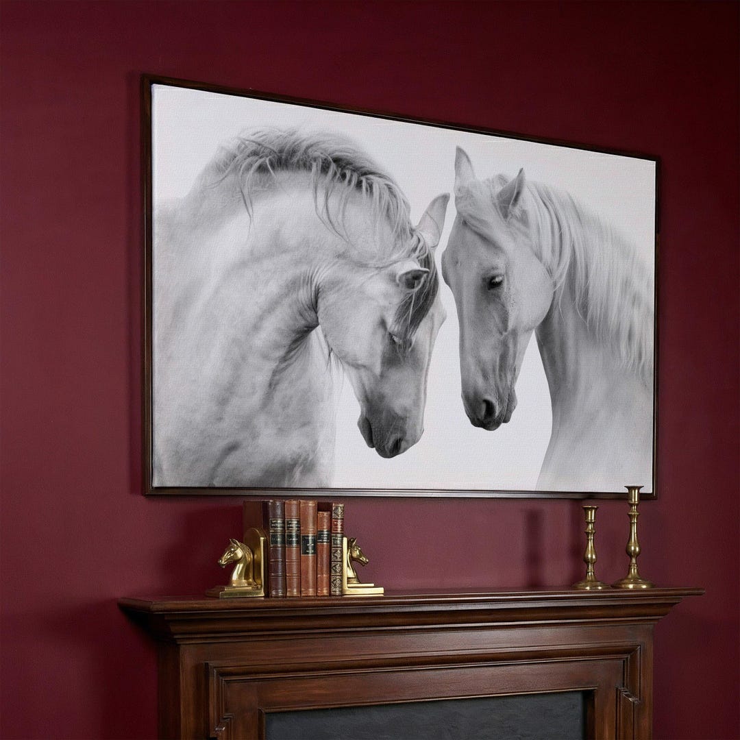 Black and White Horses Canvas Art Print – Ready to Hang Modern Decor - Etsy