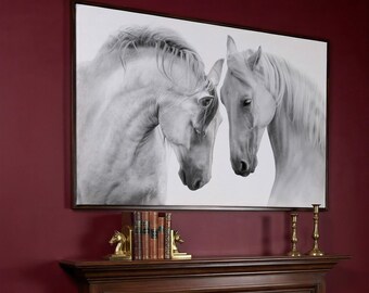 Black and White Horses Canvas Art Print – Ready to Hang Modern Decor