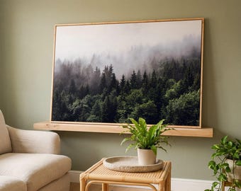 Misty Forest Canvas Art, Foggy Pine Nature Print, Modern Home Decor (Ready to Hang)