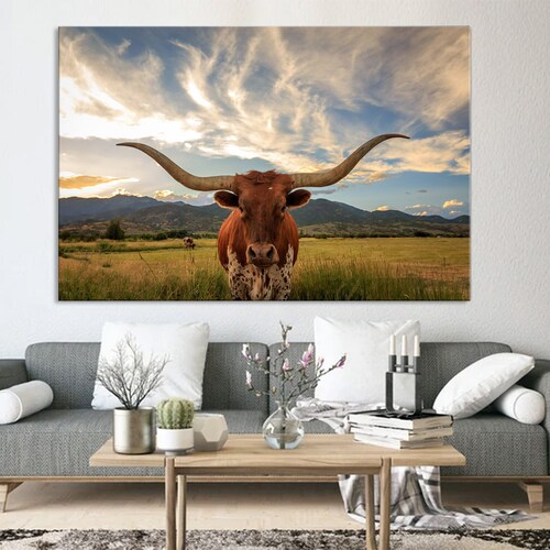 Longhorn Cow Canvas Wall Art Texas Longhorn Art Longhorn Etsy