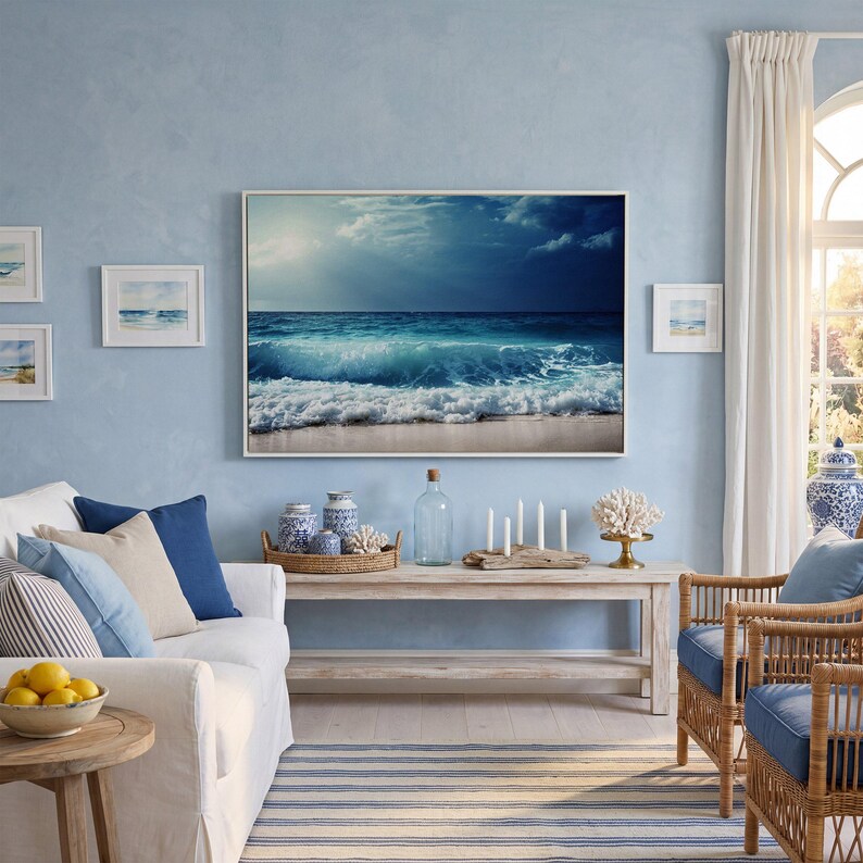 Ocean Wave Canvas Print: Nautical Sea Landscape Wall Art (Ready to Hang) White Frame