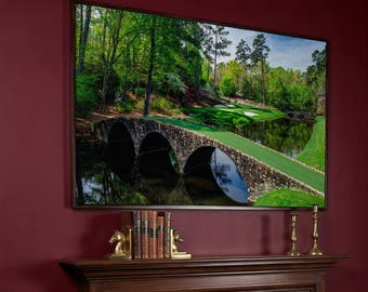 Canvaskunst Masters-golfbaan: Amen-hoekbrugafdruk (klaar om op te hangen)