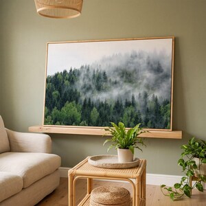 Foggy Pine Forest Panoramic Canvas Wall Art, Extra Large Mountain Landscape Ready Hang