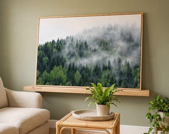 Foggy Pine Forest Panoramic Canvas Wall Art, Extra Large Mountain Landscape Ready Hang