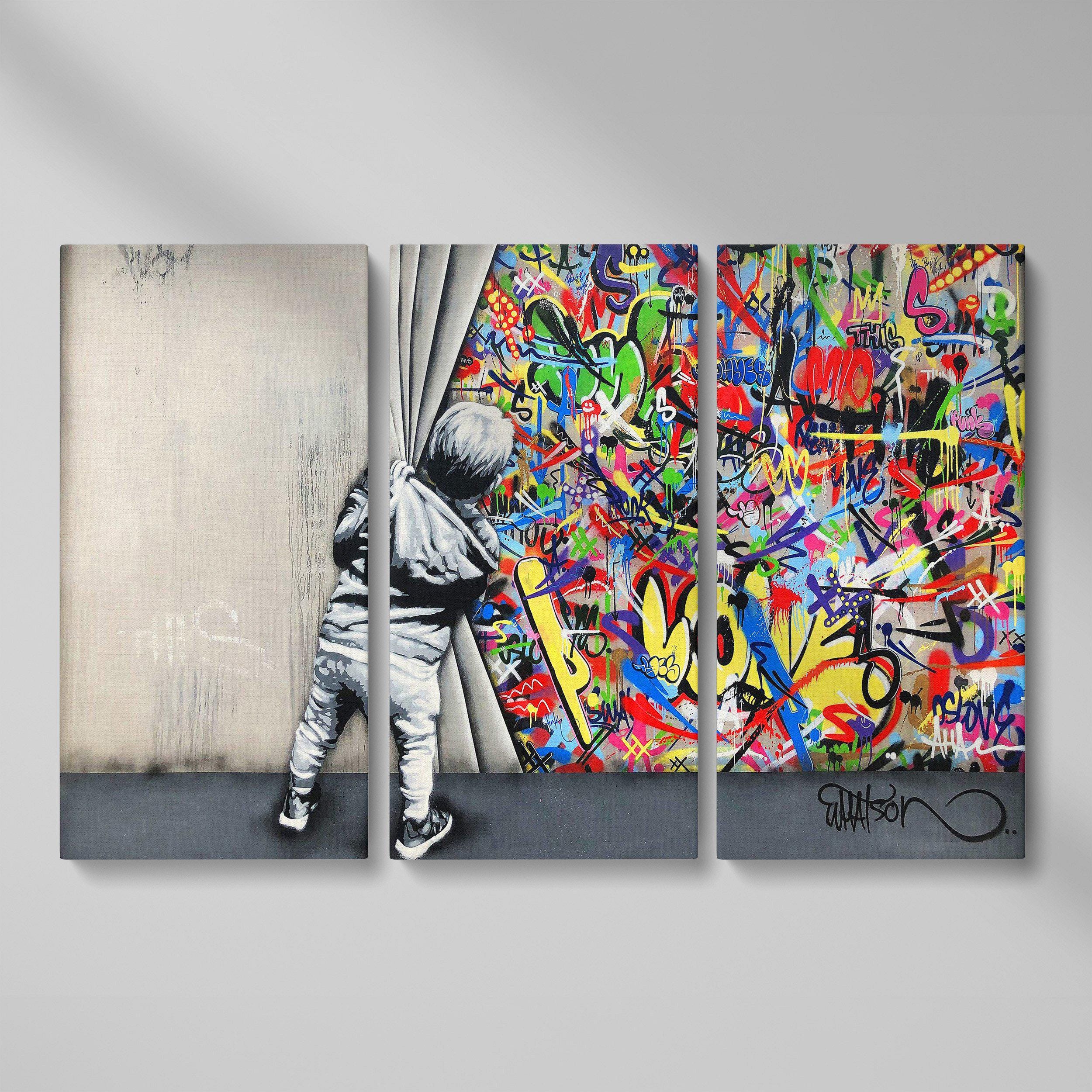 Banksy Graffiti Canvas Art, Behind the Curtain Street Art, Martin