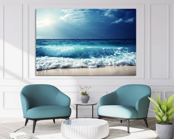 Ocean Beach canvas prints Sea landscape Nautical photo Coastal canvas print Sea wave canvas Extra large wall art  Ready to hang